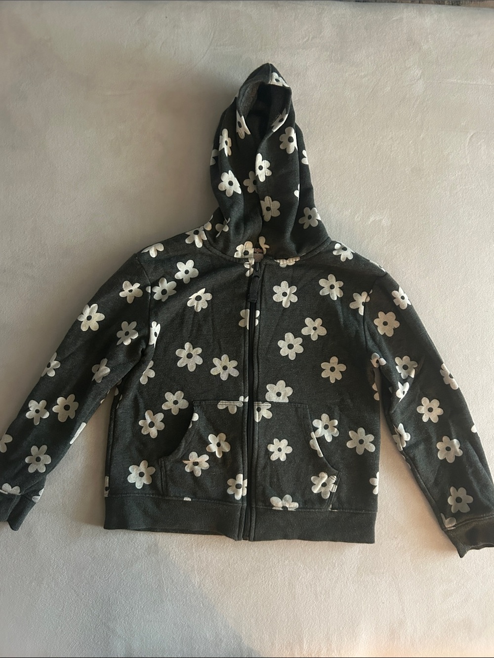 Cat & Jack Black Zip-Up Hoodie with White Daisy Print